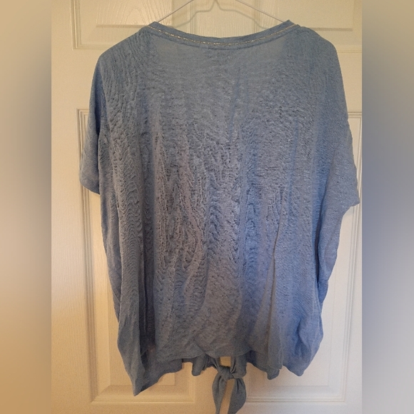 Tommy Bahama Linen Cabo Blue Beaded V Neck Top MSRP $75 - Picture 3 of 5